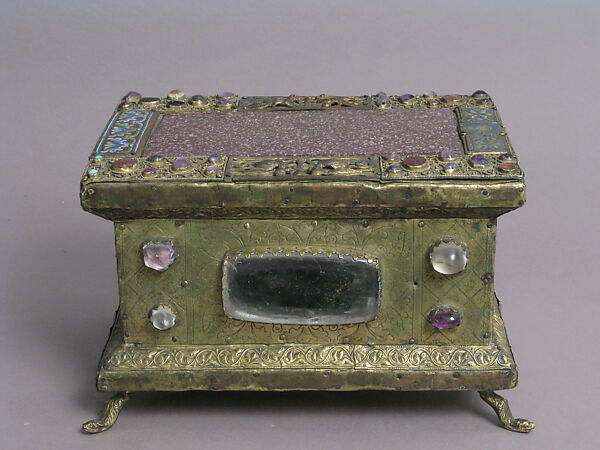 Portable Altar, Copper-gilt, enamel, rock crystal, cabochon, intaglio, filigree over wood core, German