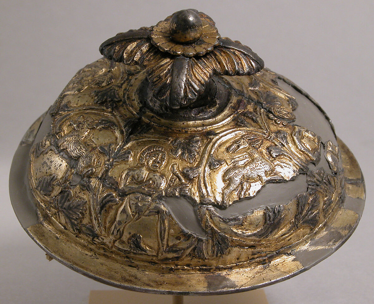 Vessel Cover, Silver, partial gilt, niello, Carolingian