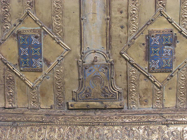 Shrine, Copper-gilt, enamels, rock crystal cabochons on wood, German