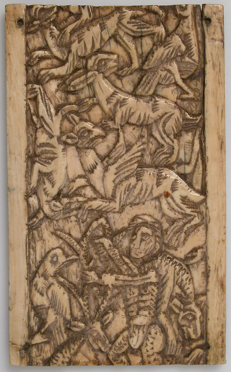 Plaque with Christ enthroned with two Apostles, Elephant ivory, Carolingian