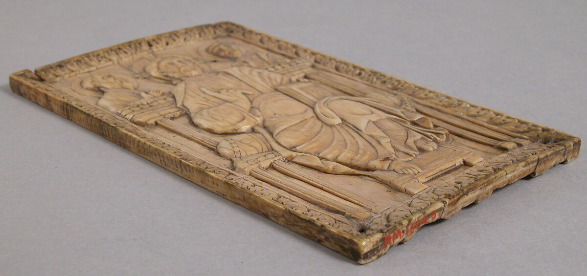 Plaque with Christ enthroned with two Apostles, Elephant ivory, Carolingian