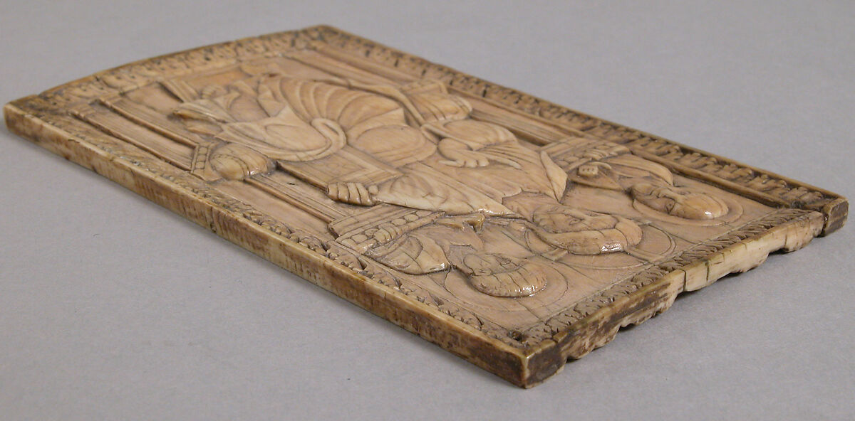 Plaque with Christ enthroned with two Apostles, Elephant ivory, Carolingian