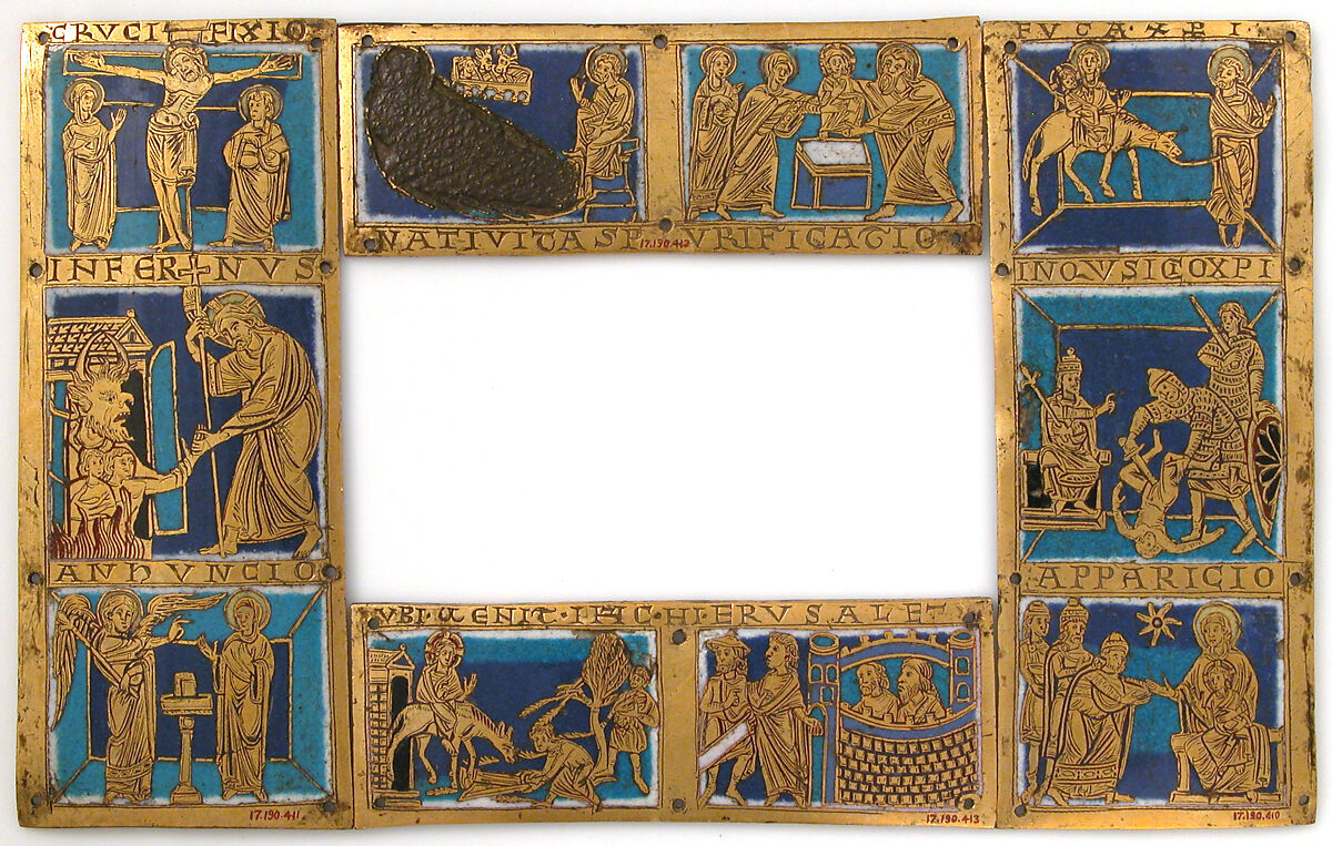 Plaque from a Portable Altar with Scenes from the Life of Jesus, Champlevé enamel, copper-gilt, German