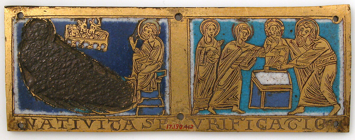 Plaque from a Portable Altar with Scenes from the Life of Jesus, Champlevé enamel, copper-gilt, German 