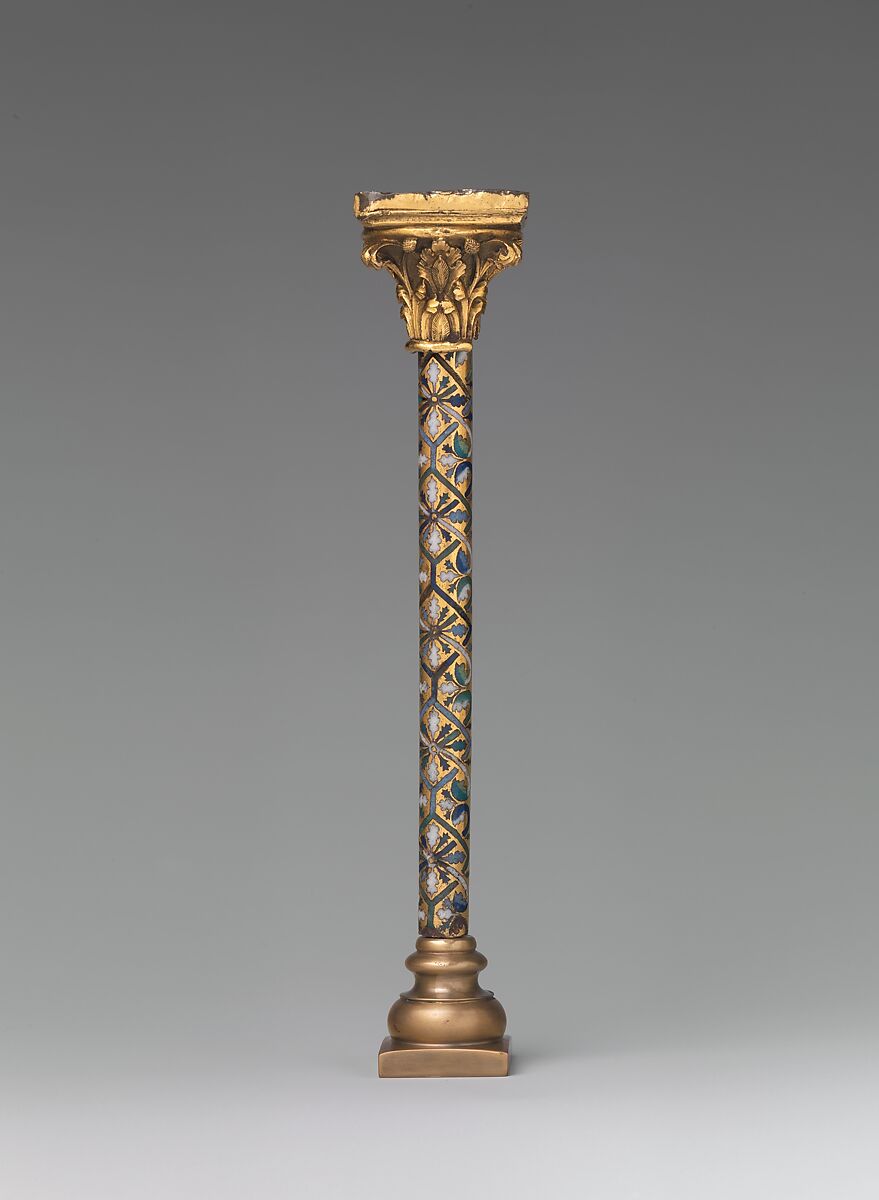 Colonnette from a Reliquary Shrine, Champlevé enamel, copper alloy, gilt, German 