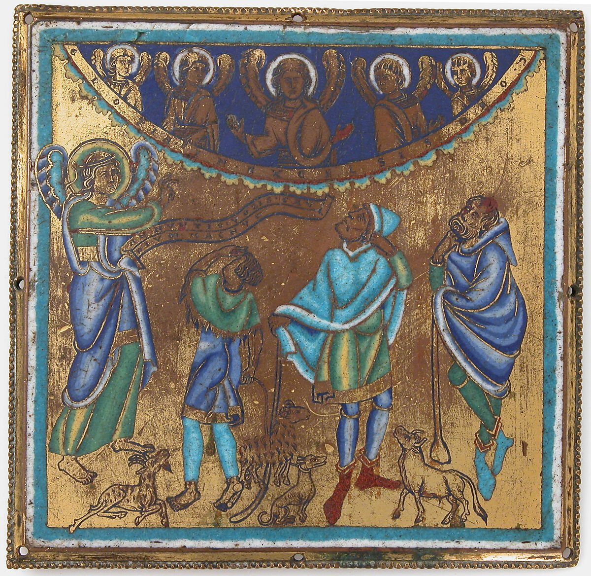 Plaque with the Annunciation to the Shepherds, Champlevé enamel, copper alloy, gilt, South Netherlandish