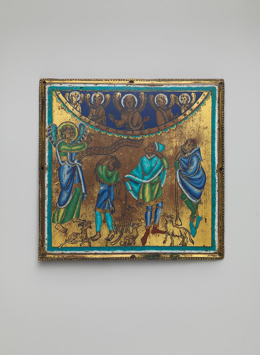 Plaque with the Annunciation to the Shepherds, Champlevé enamel, copper alloy, gilt, South Netherlandish