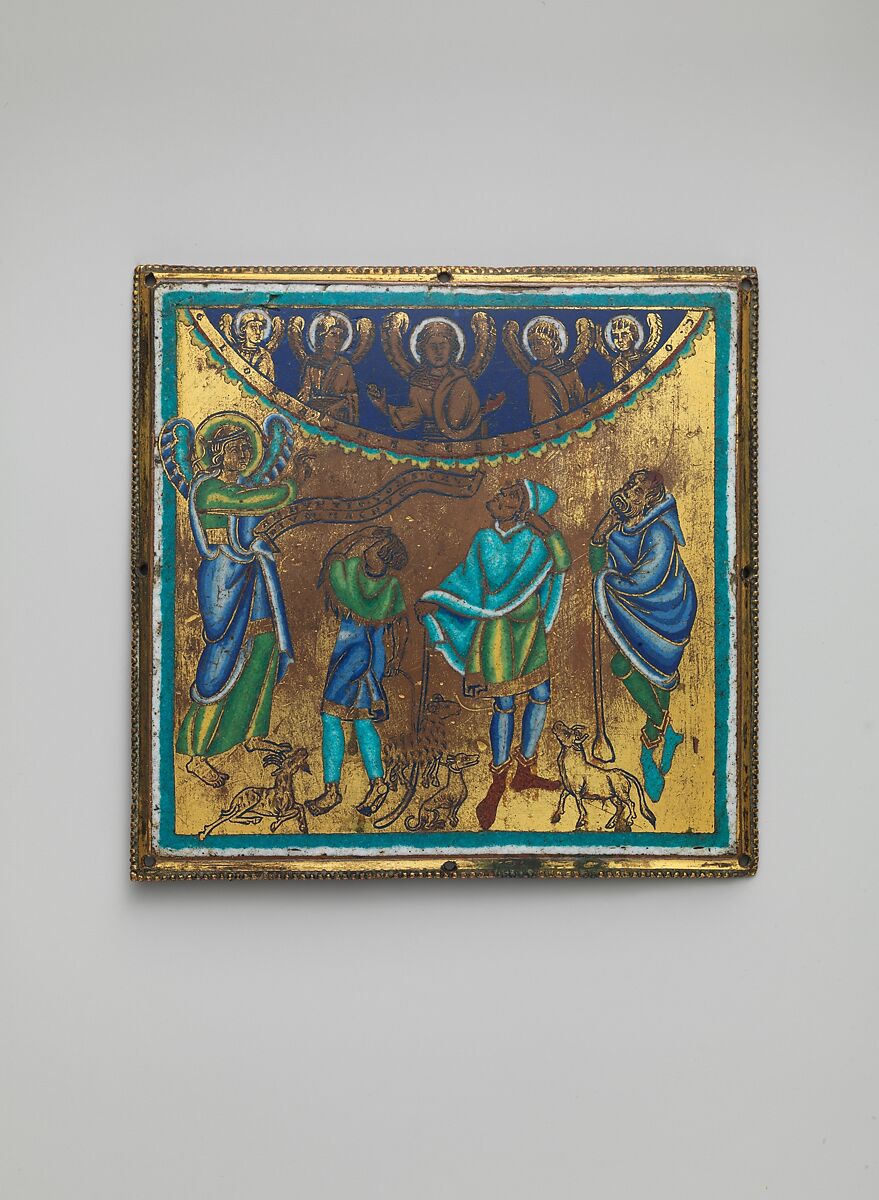 Plaque with the Annunciation to the Shepherds, Champlevé enamel, copper alloy, gilt, South Netherlandish 