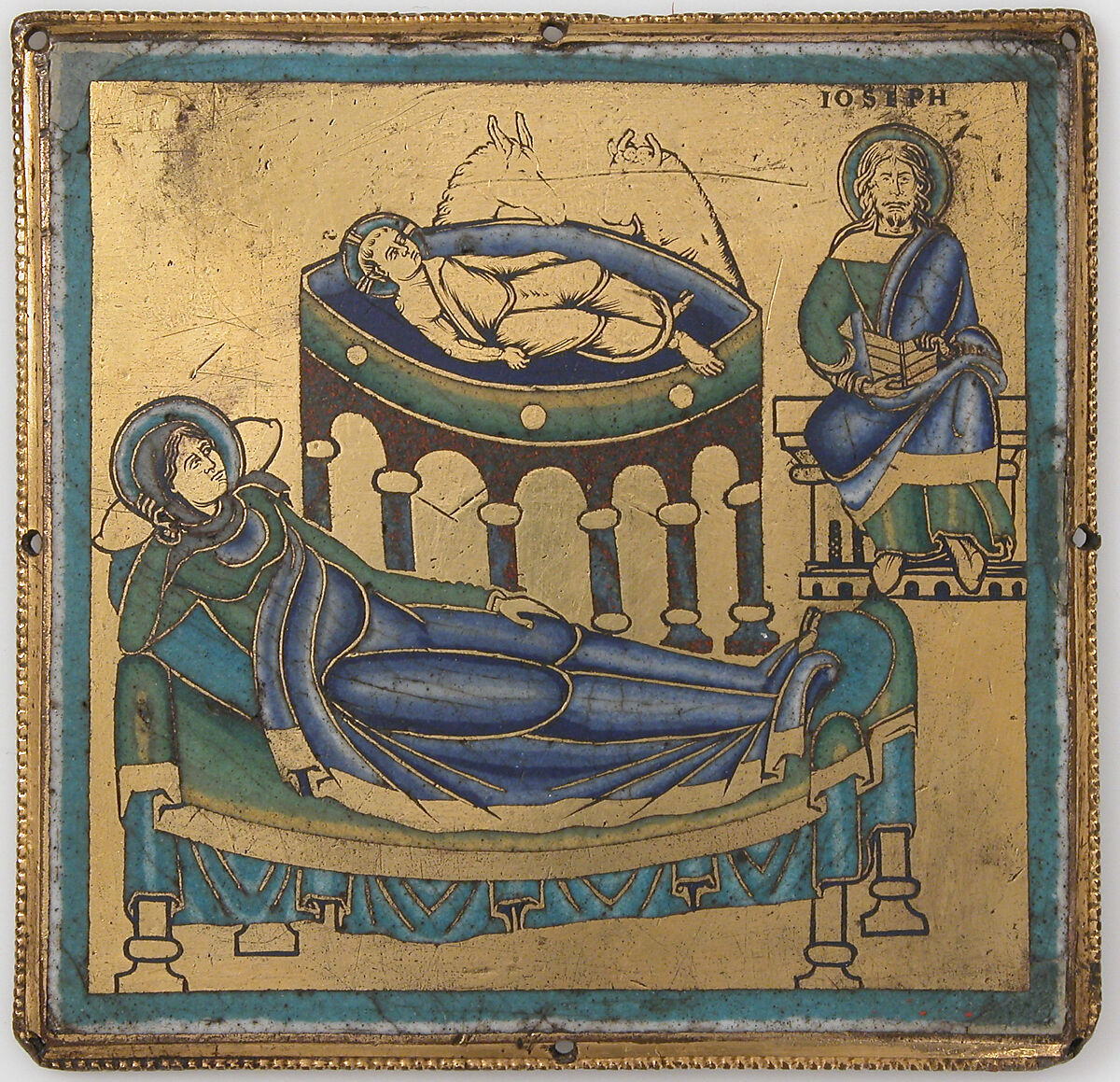 Plaque with the Nativity, Champlevé enamel, copper alloy, gilt, South Netherlandish