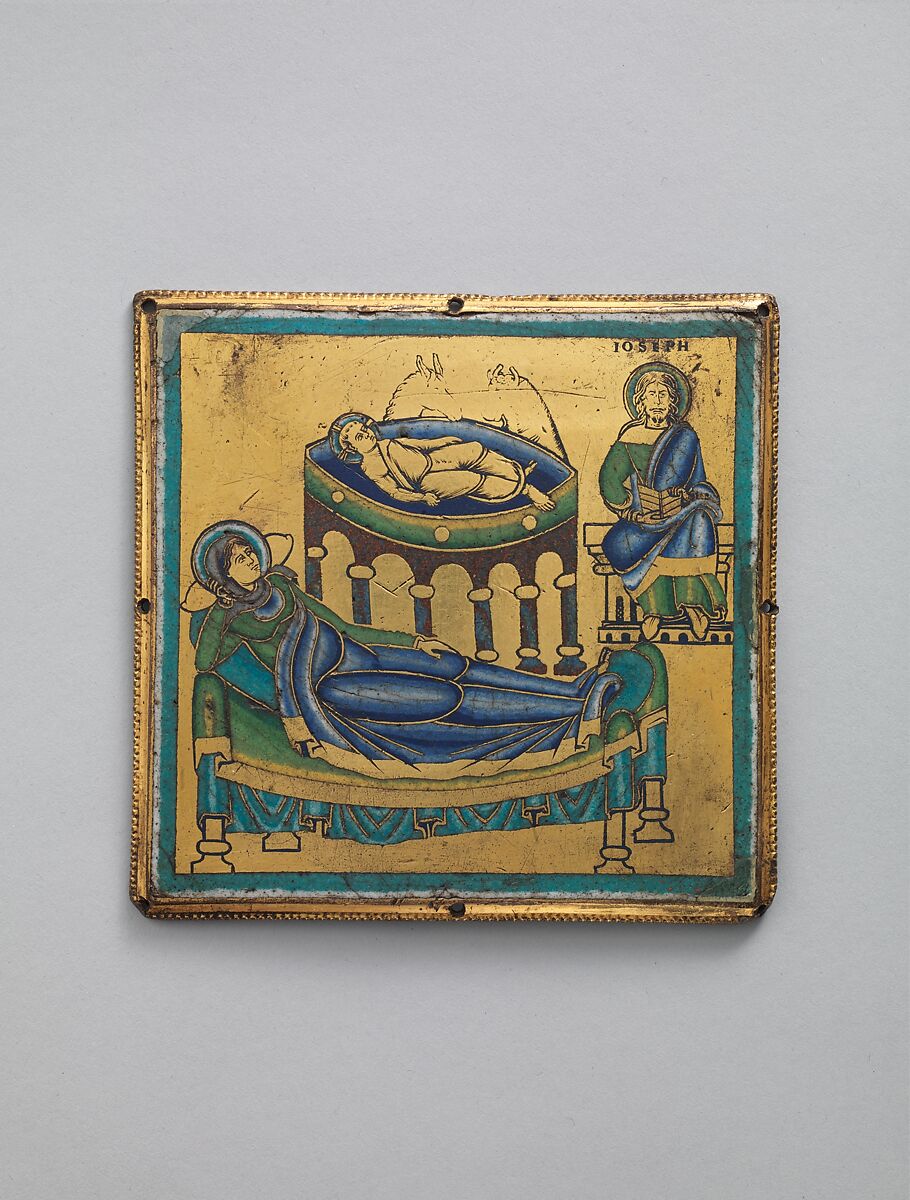 Plaque with the Nativity, Champlevé enamel, copper alloy, gilt, South Netherlandish 