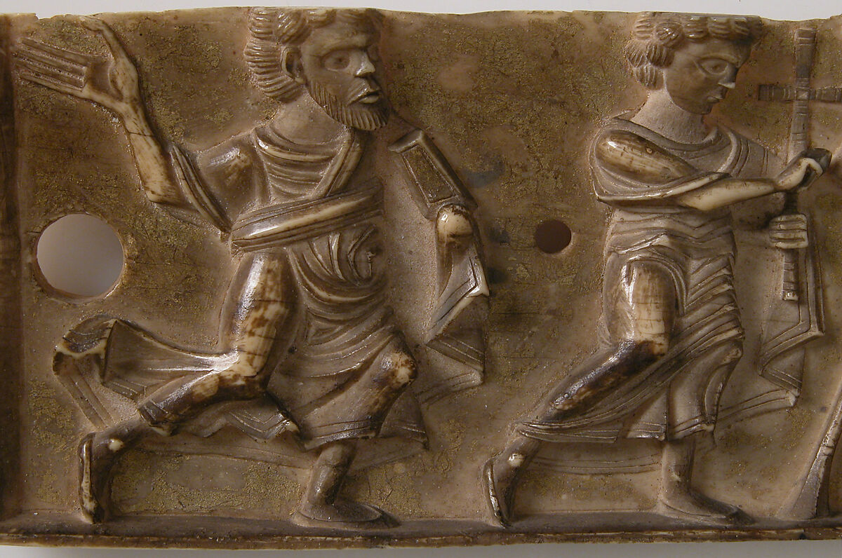 Portable Altar and Two Side Panels, Elephant ivory, shell gold, wood box, stone inset on lid, European