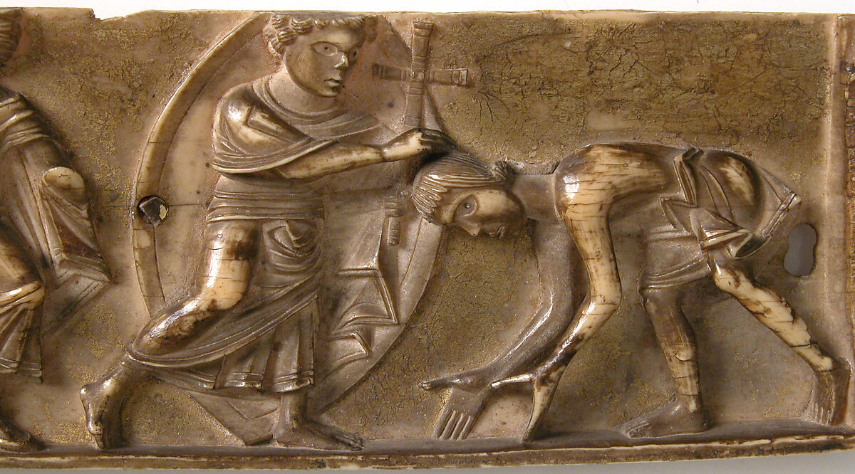 Portable Altar and Two Side Panels, Elephant ivory, shell gold, wood box, stone inset on lid, European