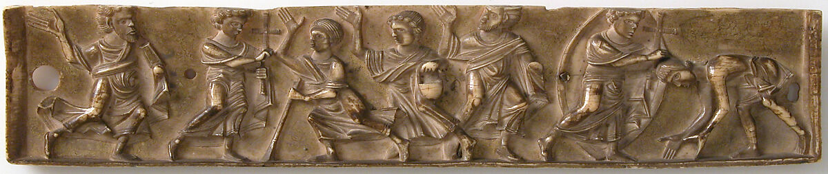 Portable Altar and Two Side Panels, Elephant ivory, shell gold, wood box, stone inset on lid, European