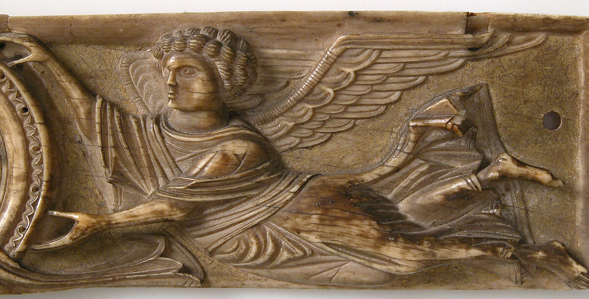 Portable Altar and Two Side Panels, Elephant ivory, shell gold, wood box, stone inset on lid, European