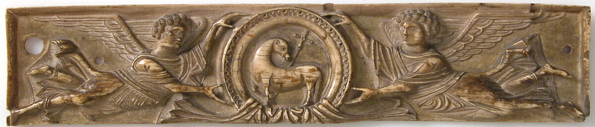 Portable Altar and Two Side Panels, Elephant ivory, shell gold, wood box, stone inset on lid, European