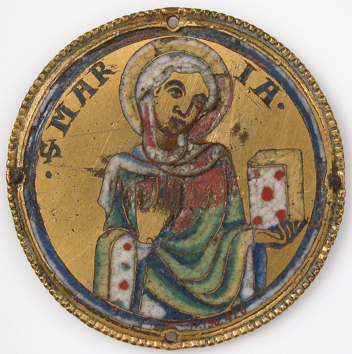 Roundel with the Virgin, Champlevé enamel, copper alloy, gilt, South Netherlandish 