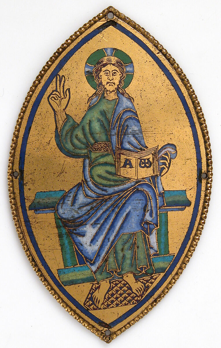 Plaque with Christ in Majesty, Champlevé enamel, copper alloy, gilt, South Netherlandish