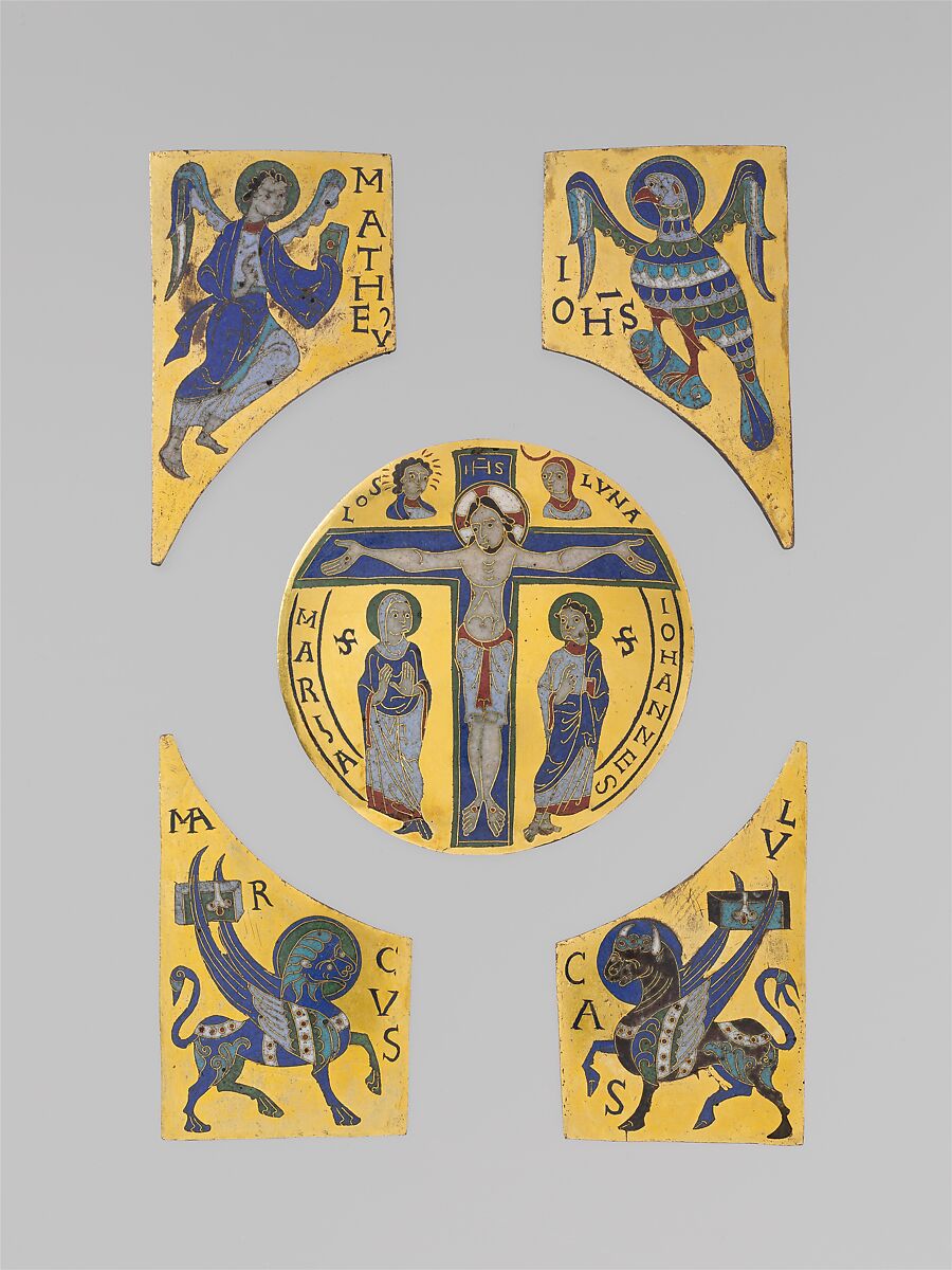 Plaque with the Symbol of the Evangelist Mark, Copper: cut and gilt; champlevé and cloisonné enamel: black, lapis and lavender blue, turquoise, green, red, white, pinkish white., French