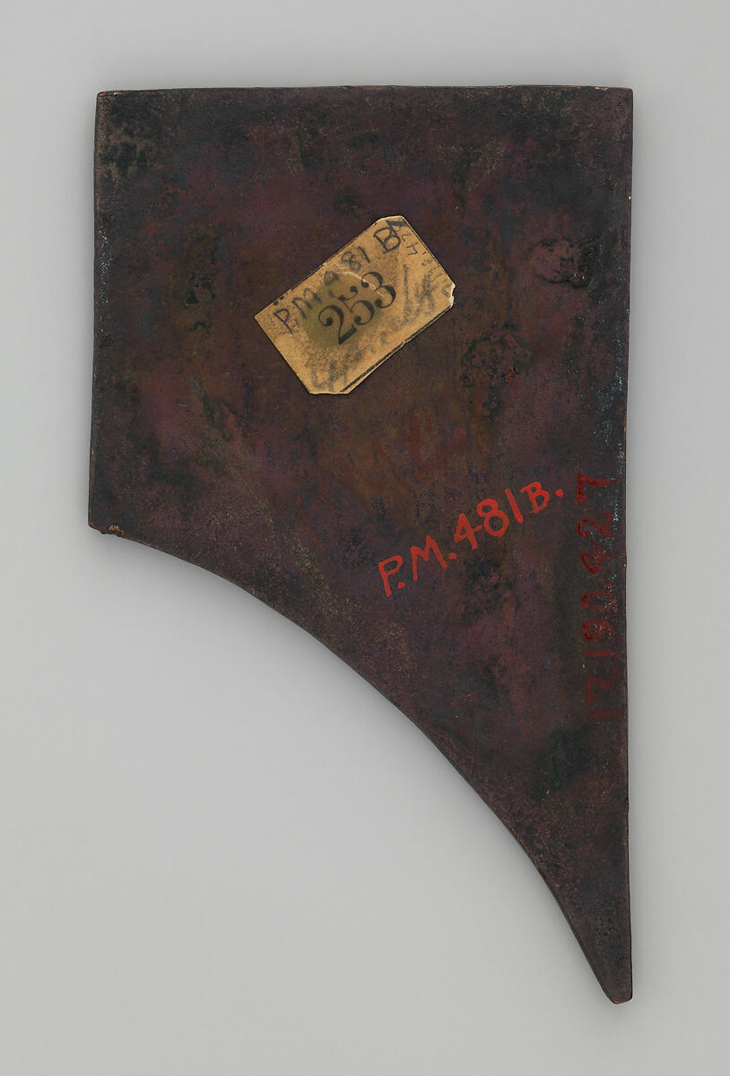 Plaque with the Symbol of the Evangelist Matthew, Copper: cut and gilt; champlevé and cloisonné enamel: black, lapis and lavender blue, turquoise, green, red, white, pinkish white., French