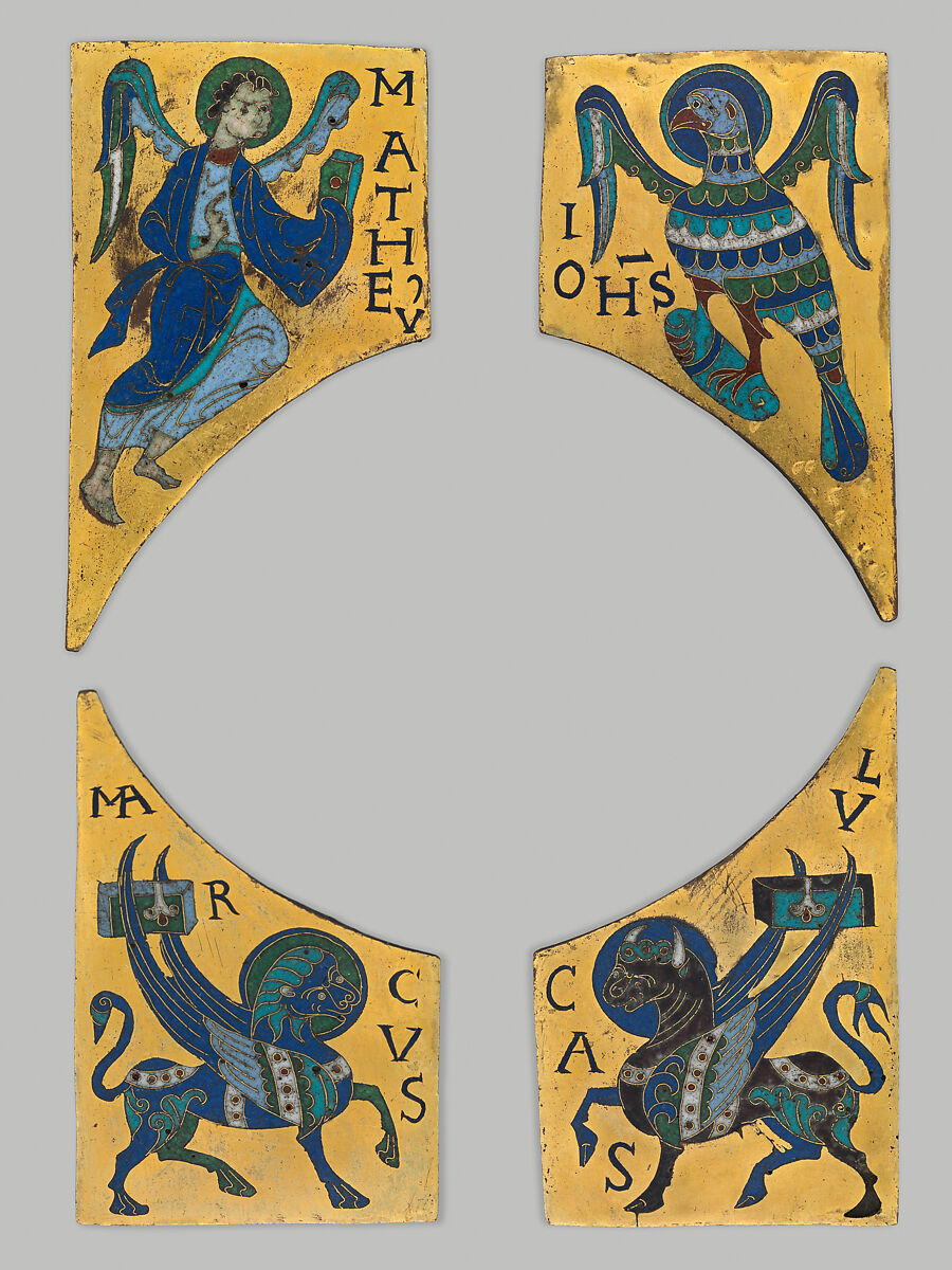 Plaque with the Symbol of the Evangelist John, Copper: cut and gilt; champlevé and cloisonné enamel: black, lapis and lavender blue, turquoise, green, red, white, pinkish white., French
