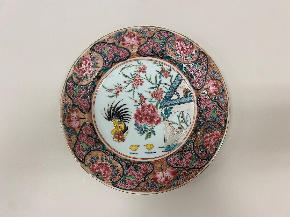 Plate with flowers, Porcelain painted in overglaze polychrome enamels (Jingdezhen ware), China 