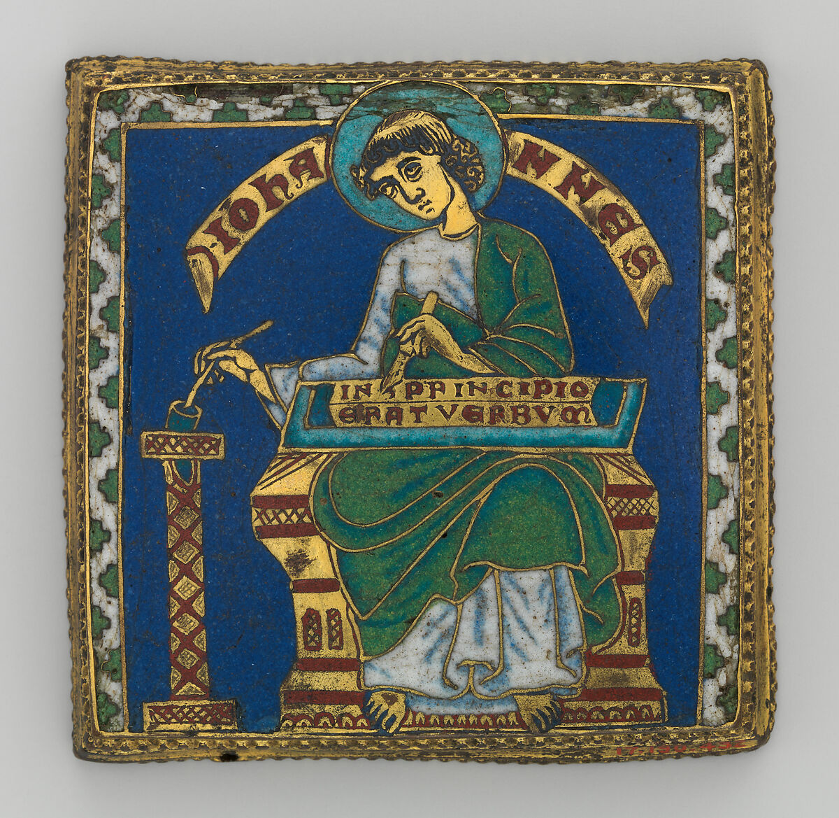 Plaque with Saint John the Evangelist, Champlevé and cloisonné enamel, copper alloy, gilt, German