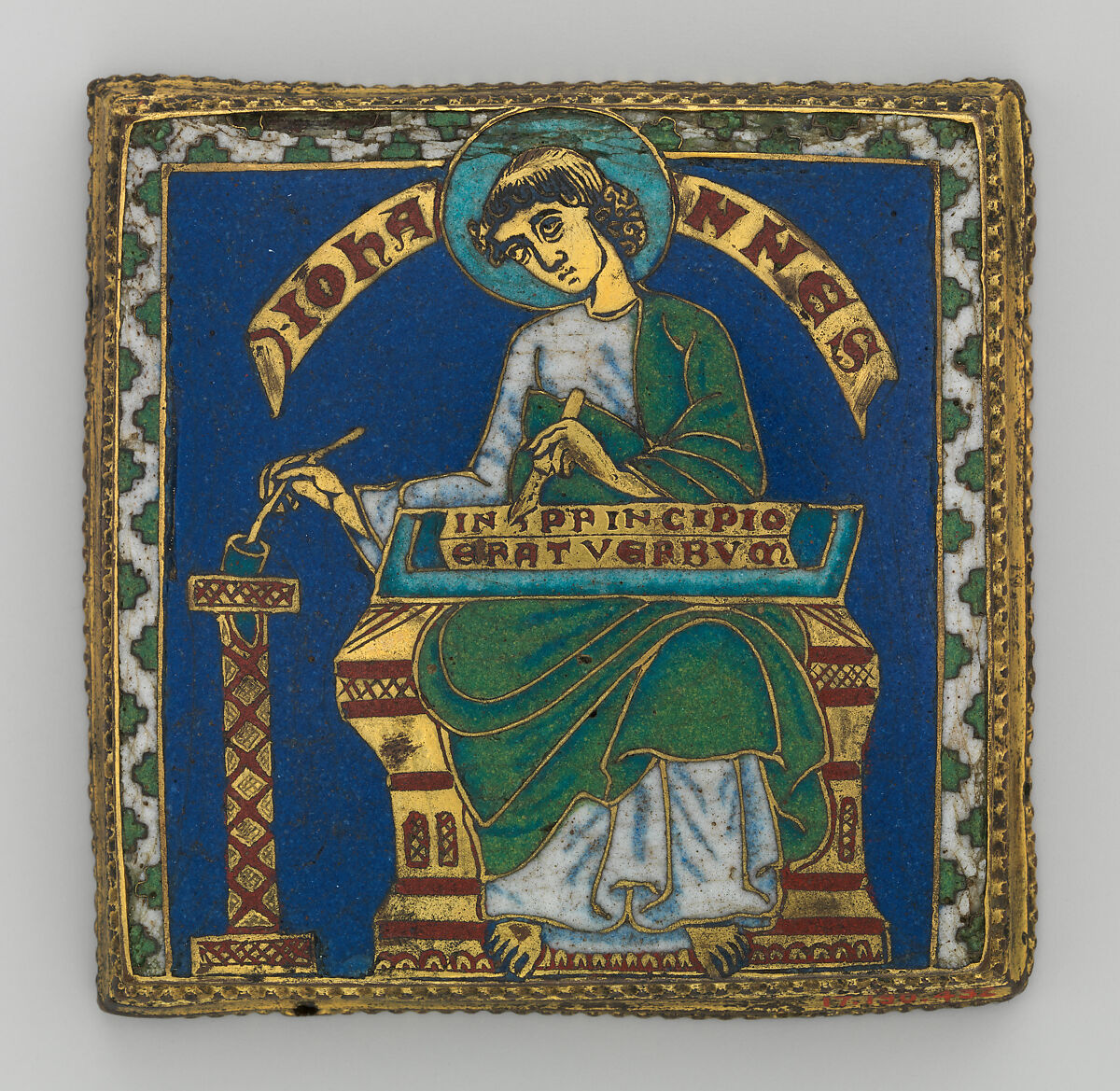 Plaque with Saint John the Evangelist, Champlevé and cloisonné enamel, copper alloy, gilt, German 