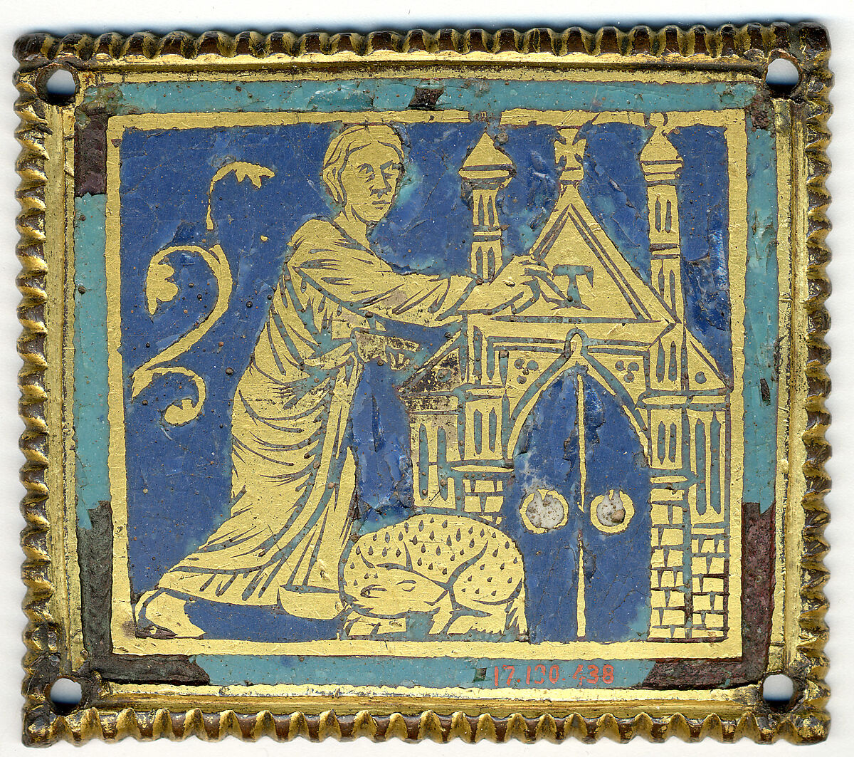 Plaque with Marking of the Door with the Letter Tau, Champlevé enamel, copper alloy, gilt, German 