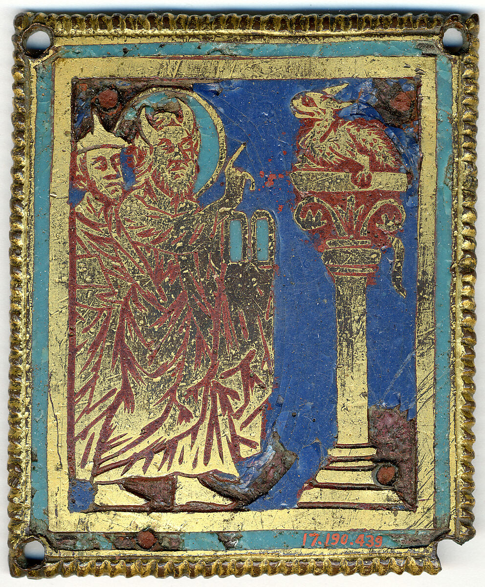 Plaque with Moses, Aaron, and the Brazen Serpent, Champlevé enamel, copper alloy, gilt, German 