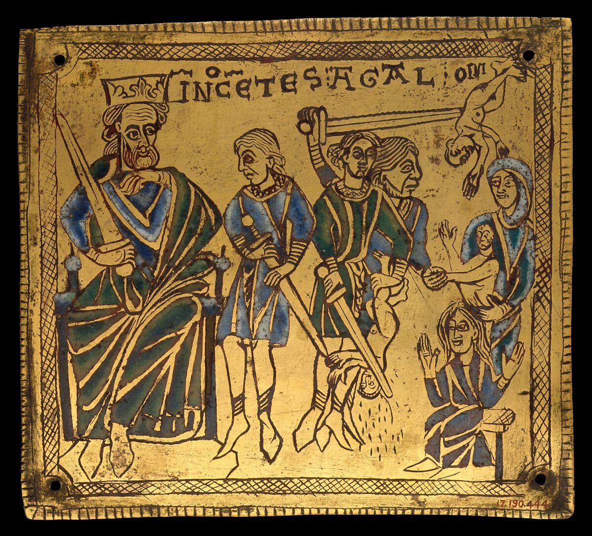 Plaque with the Massacre of the Innocents, Champlevé enamel, copper-gilt, German 