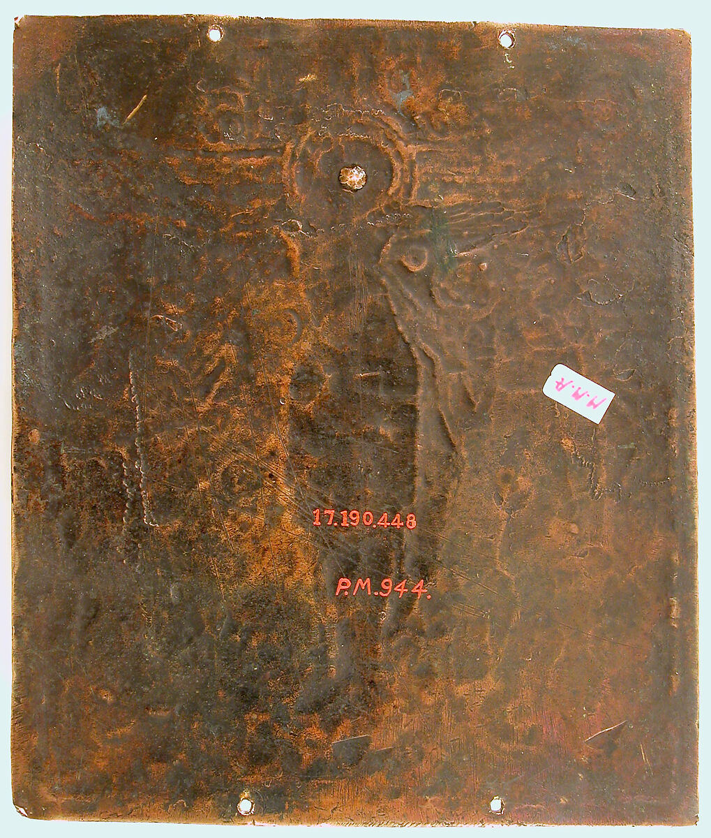 Plaque with the Crucifixion between Longinus and Stephaton and Personifications of the Sun and Moon, Champlevé enamel, copper, German