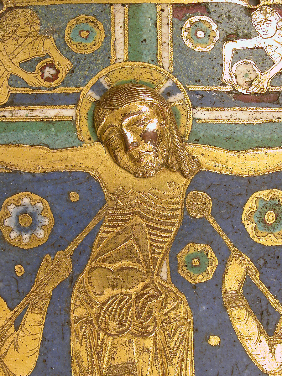 Plaque with the Crucifixion between Longinus and Stephaton and Personifications of the Sun and Moon, Champlevé enamel, copper, German