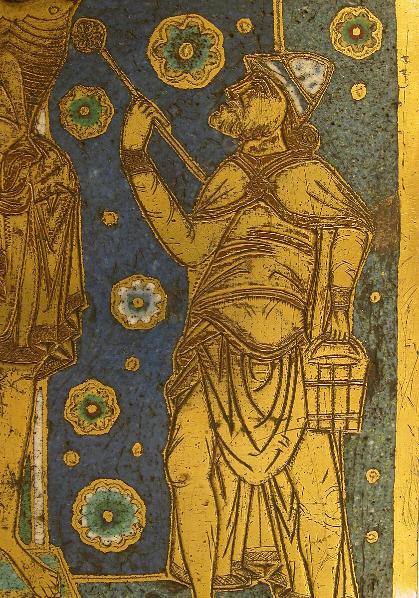 Plaque with the Crucifixion between Longinus and Stephaton and Personifications of the Sun and Moon, Champlevé enamel, copper, German