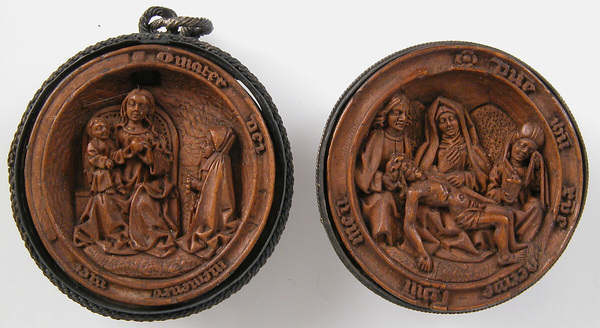 Half of a Prayer Bead with the Lamentation, Boxwood, silver, Netherlandish