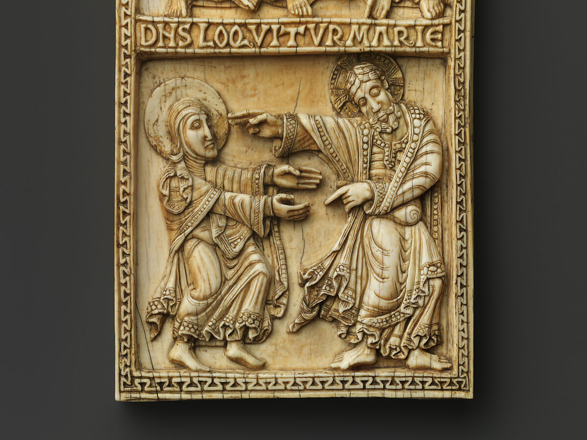 Plaque with the Journey to Emmaus and Noli Me Tangere, Elephant ivory with traces of gilding, Spanish