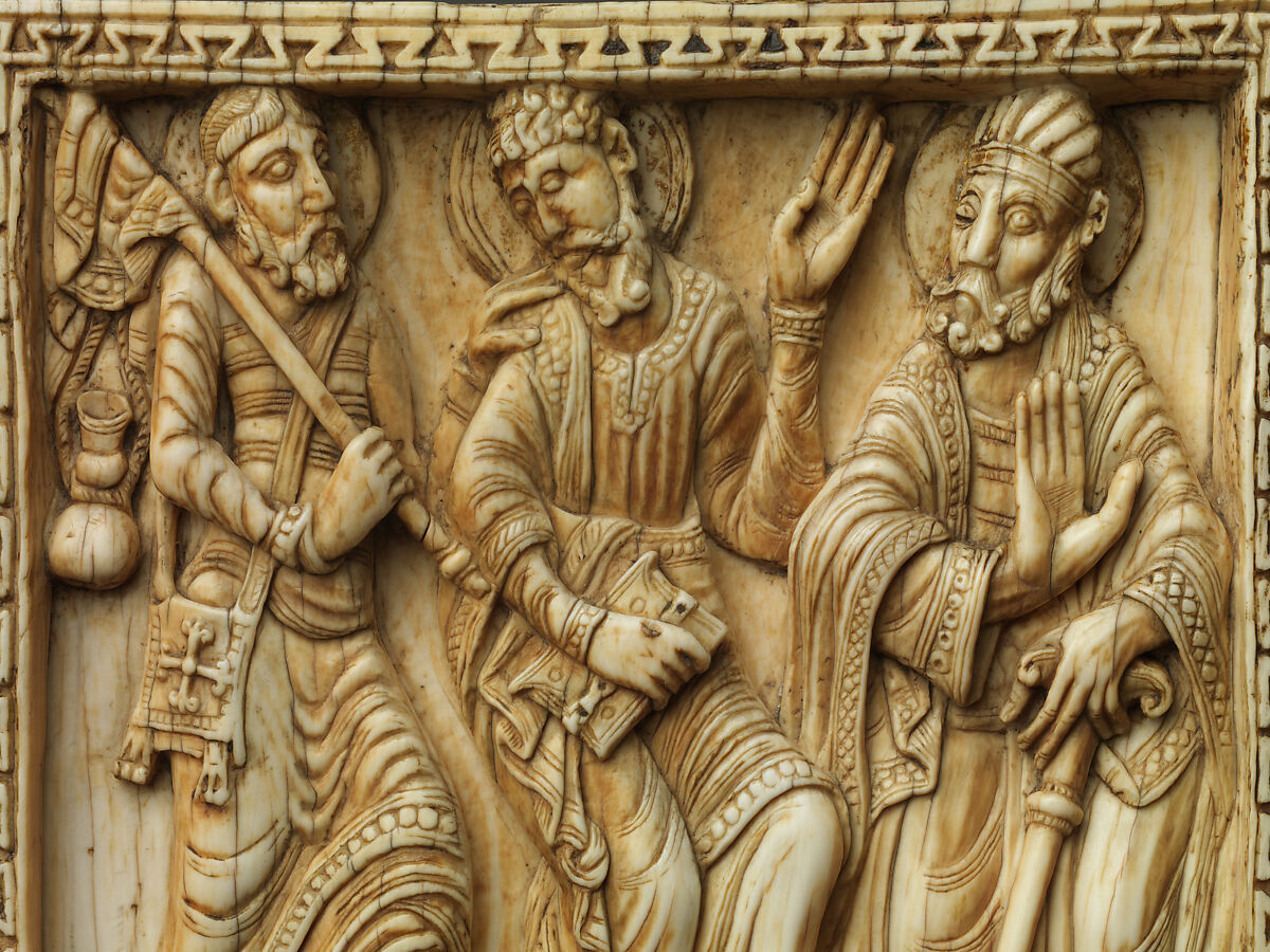 Plaque with the Journey to Emmaus and Noli Me Tangere, Elephant ivory with traces of gilding, Spanish