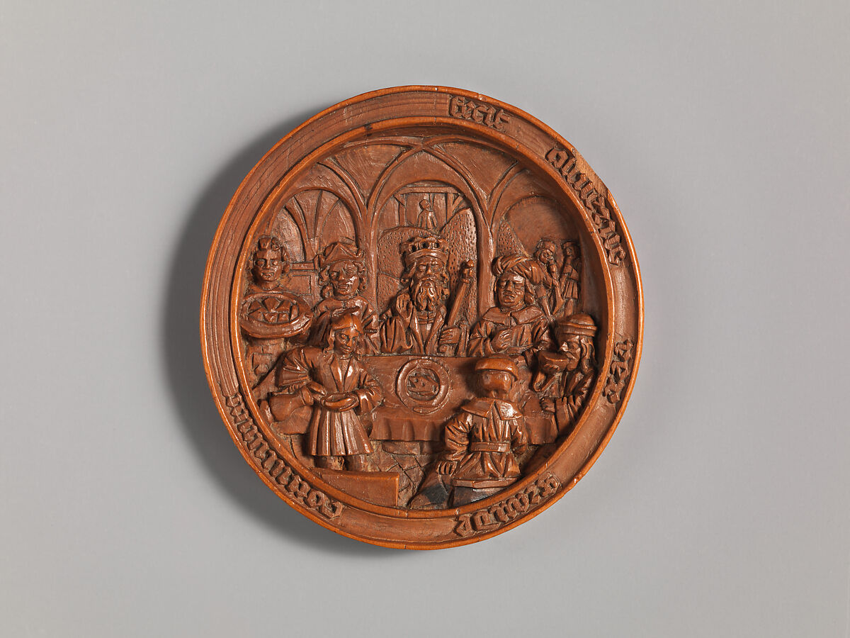 Medallion with the Feast of Ahasuerus, Boxwood, Netherlandish 