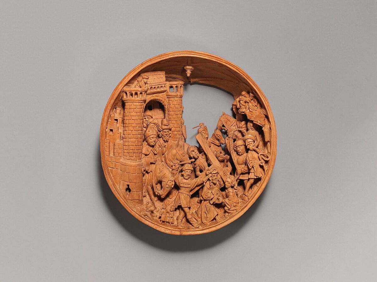 Half of a Prayer Bead with Jesus Carrying the Cross, Boxwood, Netherlandish