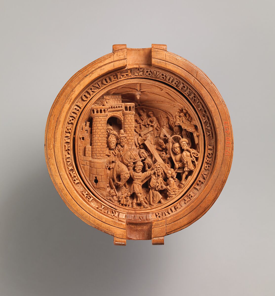 Half of a Prayer Bead with Jesus Carrying the Cross, Boxwood, Netherlandish 