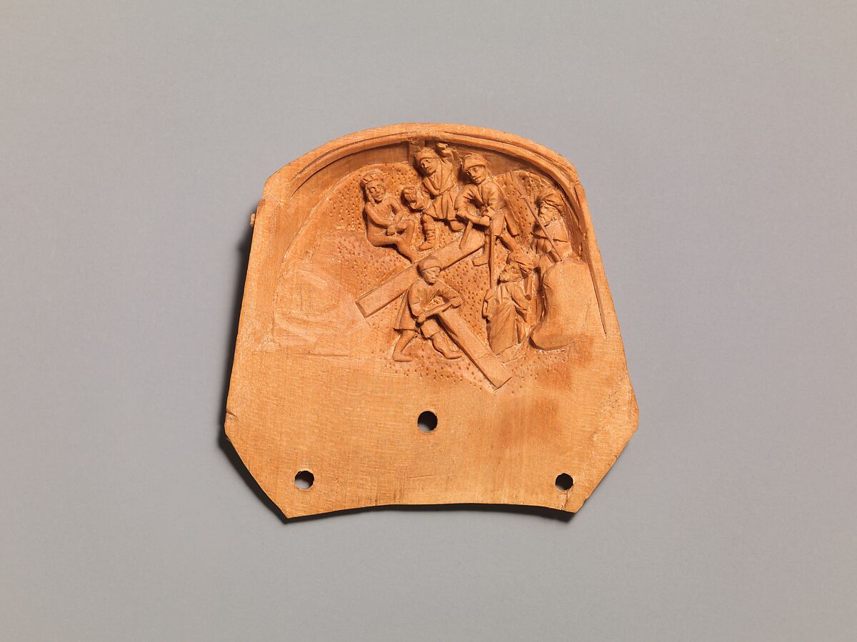 Half of a Prayer Bead with Jesus Carrying the Cross, Boxwood, Netherlandish