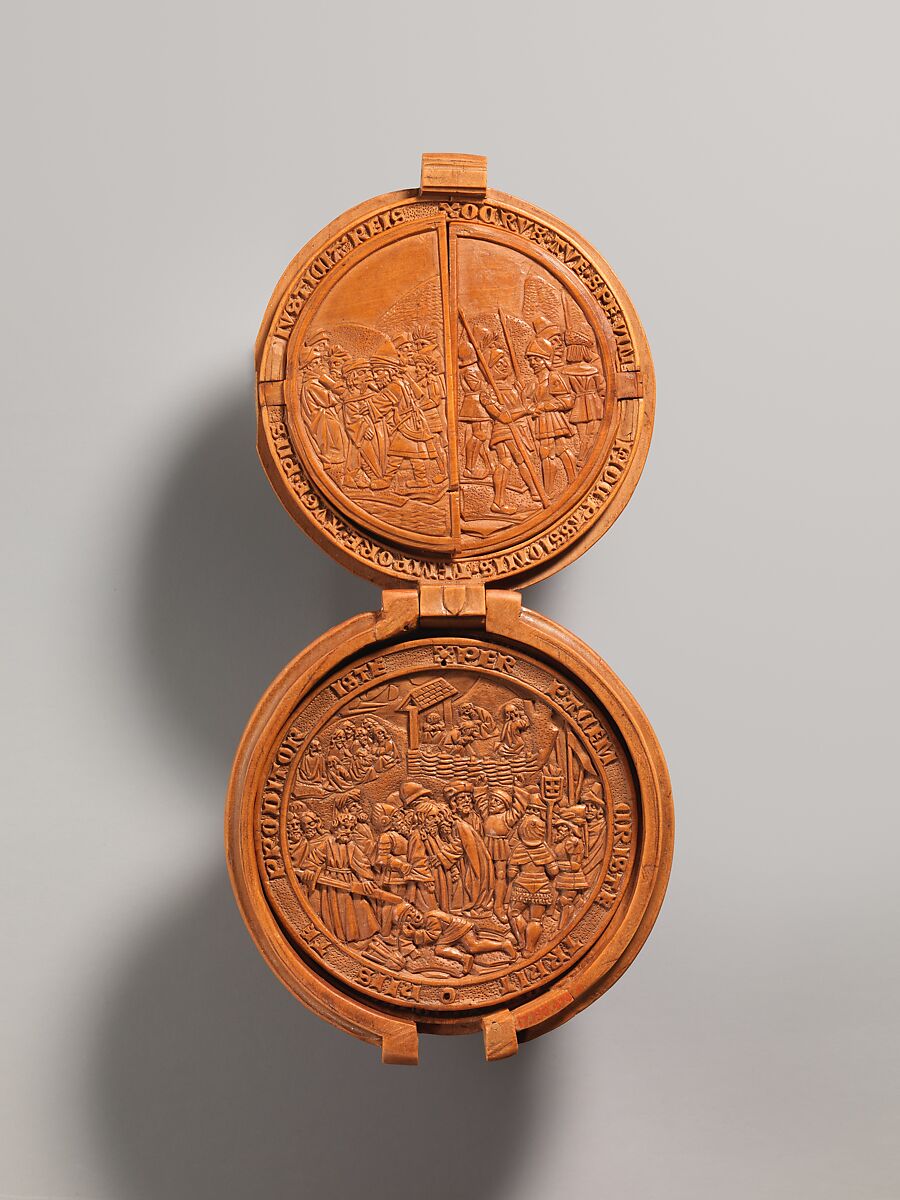 Prayer Bead with the Crucifixion and Jesus before Pilate, Boxwood, Netherlandish