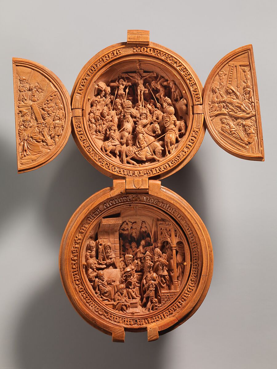 Prayer Bead with the Crucifixion and Jesus before Pilate, Boxwood, Netherlandish 