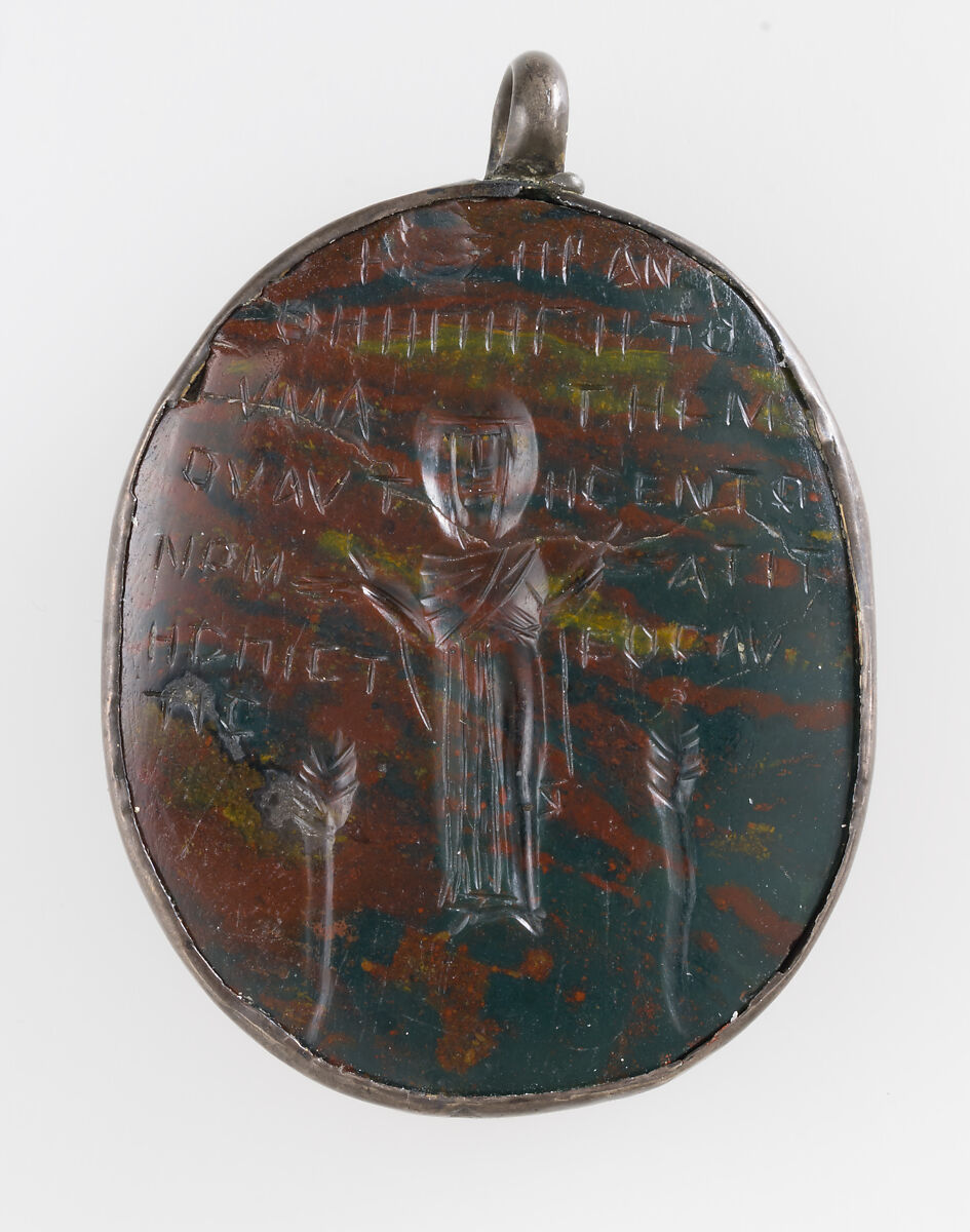 Amulet Carved in Intaglio (Incised), Hematite, silver mount, Byzantine (Egypt)