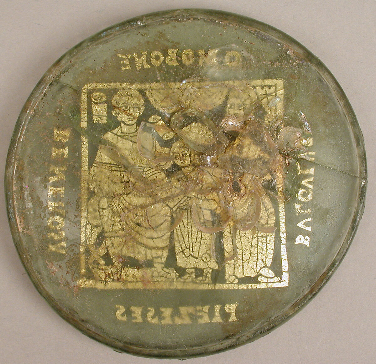 Vessel, Bottom, Glass, gold leaf, Roman