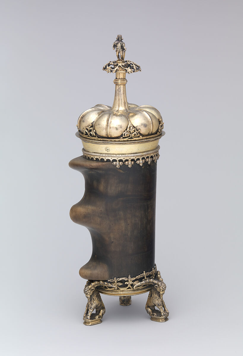 Beaker, Attributed to Hans Greiff (German, active ca. 1470–died 1516 Ingolstadt), Horn, gilded silver mounts and cover, German 