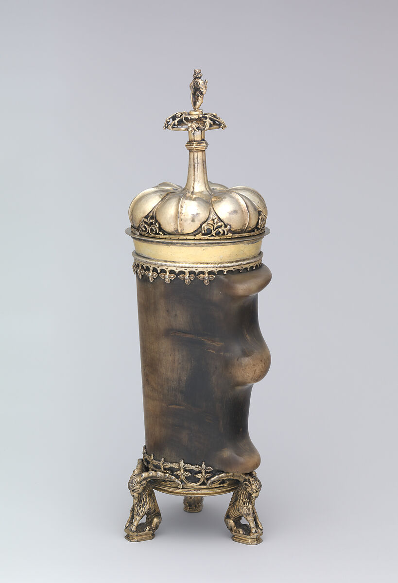 Beaker, Attributed to Hans Greiff (German, active ca. 1470–died 1516 Ingolstadt), Horn, gilded silver mounts and cover, German