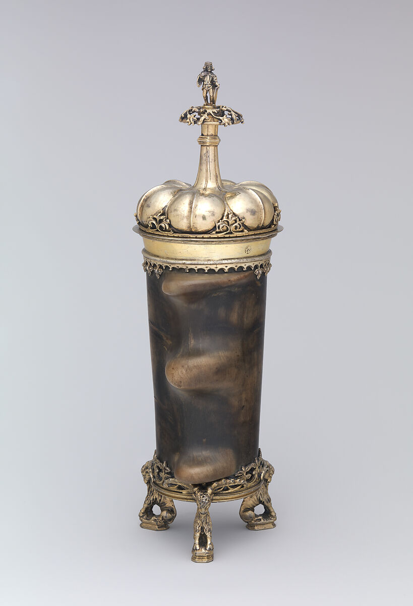 Beaker, Attributed to Hans Greiff (German, active ca. 1470–died 1516 Ingolstadt), Horn, gilded silver mounts and cover, German