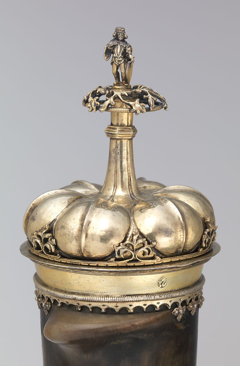 Beaker, Attributed to Hans Greiff (German, active ca. 1470–died 1516 Ingolstadt), Horn, gilded silver mounts and cover, German
