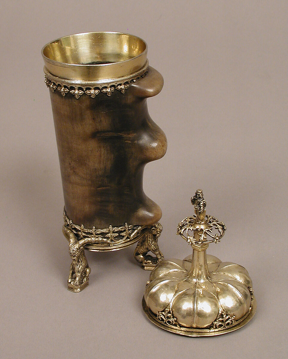 Beaker, Attributed to Hans Greiff (German, active ca. 1470–died 1516 Ingolstadt), Horn, gilded silver mounts and cover, German