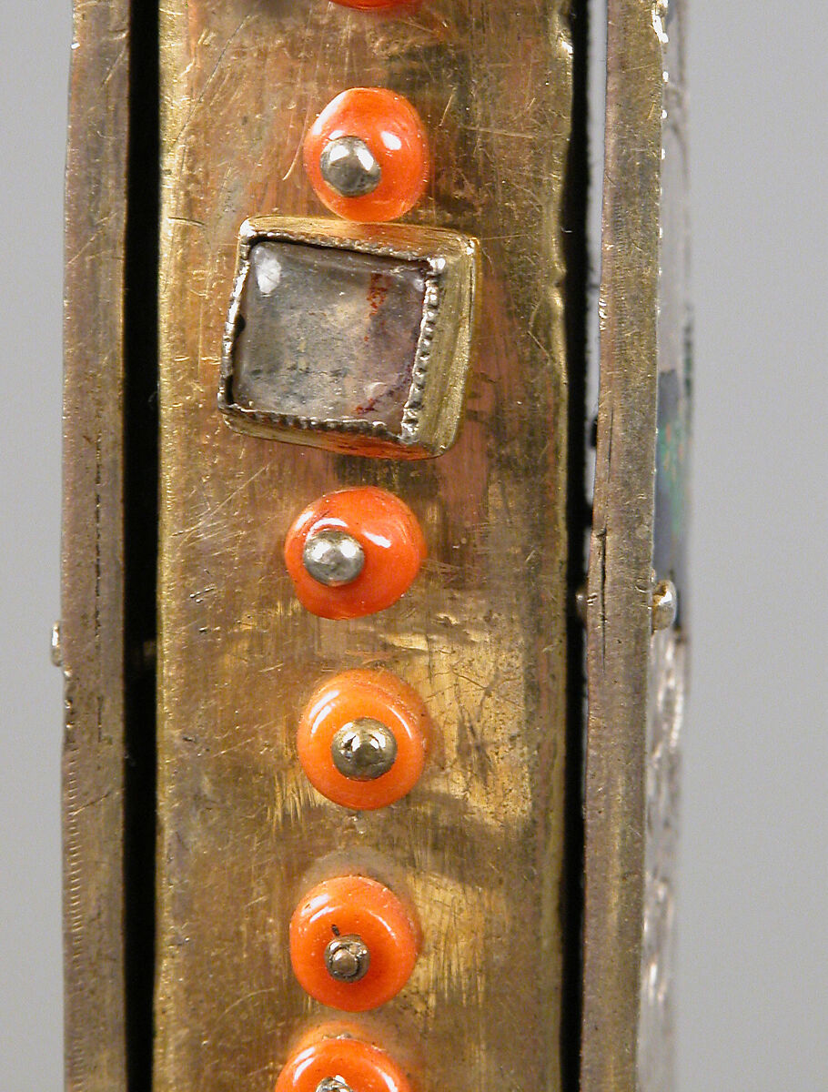 Reliquary Cross, Translucent enamel, silver, silver-gilt, coral, glass, rock-crystal, gold leaf, Italian